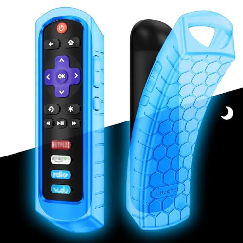 Fintie Protective Case for Roku Steaming Stick 3600R, TCL Roku TV RC280 Remote - Casebot (Honey Comb Series) Light Weight (Anti Slip) Shock Proof Silicone Remote Controller Cover, Sky Blue Glow
