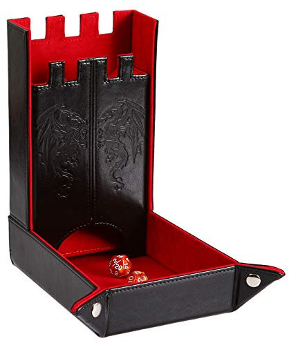 Forged Dice Co. Draco Castle Faltbare Würfelablage und Würfelturm – Faltbare DND-Würfelablage und Würfelrolltablett Tower – Perfekt für Dungeons and Dragons RPG und Tabletop Gaming – Rot