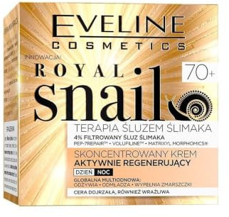 Eveline Cosmetics Royal Snail Aktive Regenerationscreme 70+ mit Schneckenfiltrat und Volufiline für Anti-Falten und Hautstraffung, 50 ml