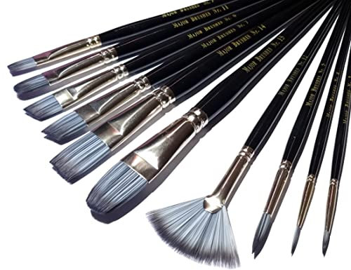 Major Brushes Silvertone Synthetic Brushes Pack of 10