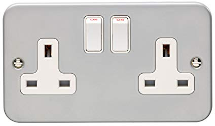 EUROLITE Grey Metal Clad 2 Gang Double 13Amp DP/Double Pole Switched Plug Socket
