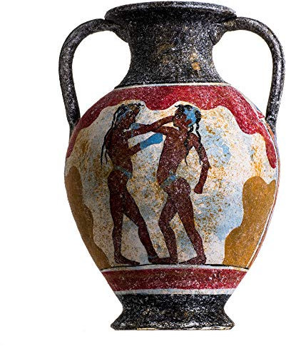 Antike griechische Minoanische Amphore Akrotiri Boxer Fresco handgefertigte Keramik Keramik Vase groß