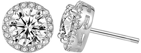 Damen Silber Zirkonia Ohrringe, 6mm Runde Zirkonia Ohrringe für Damen