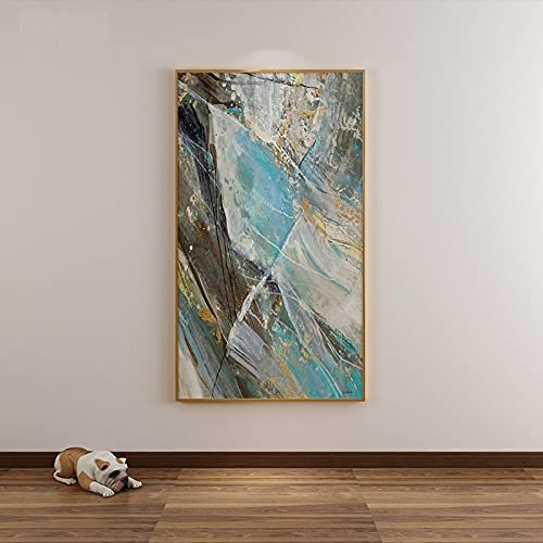 Handgemalte Acrylbilder,Impressionismus Petrol Memory Stücke Textur Vertikale Große Ölgemälde Kunst Moderne Abstrakte Kunst Leinwand Wandkunst Gemälde Wohnzimmer Schlafzimmer Wohnkultur Bilder,