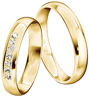 JC Trauringe Gold 333 Gold Paarpreis Poliert I Partnerringe Gelbgold mit Gravur in edler Schatulle I 2 Hochzeitsringe Herrenring ohne & Damenring mit Zirkoniasteine I ICT35