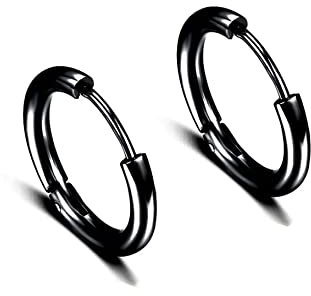 Ayoiow Ohrringe Creole Herren, Ohrringe Edelstahl Ohrringe Creolen Schwarz Rund Kreis 14mm