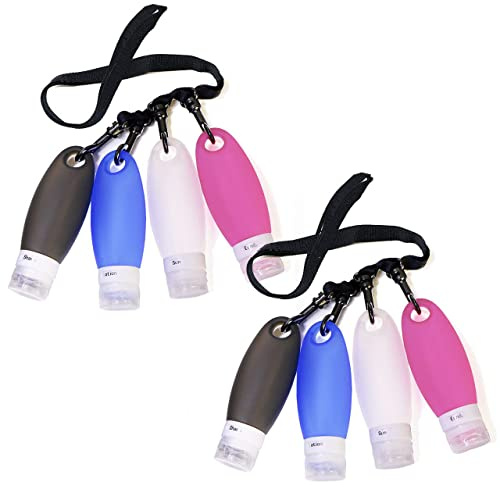 Gym Refillable Bottles Leak Proof Camping Travel Containers with Shower Lanyard ,3.3oz TSA Approved Squeezable Silicone Travel Tube Set for Gym Shampoo Lotion Soap (Multi Color, Multi Color,2 Set