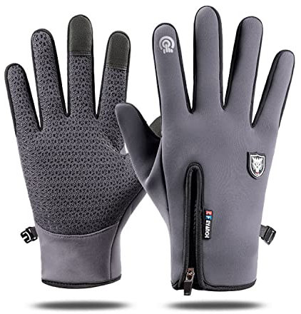 Hsdvdva Handschuhe Herren Damen Touchscreen Fahrradhandschuhe Winddichte Wasserdicht rutschfeste Sporthandschuhe Winter Warme MTB Handschuhe für Laufen Skifahren Motorrad Radfahren Grau S