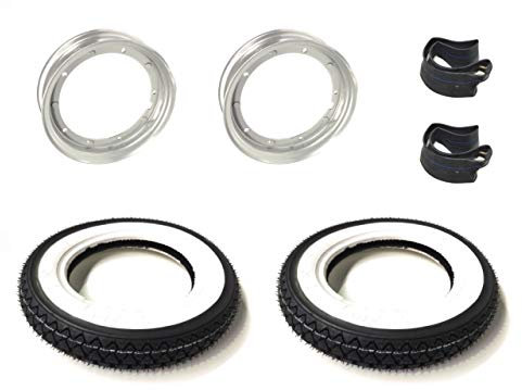 Weißwand Reifen-Felgen Satz 3.00-10 – passend für Vespa PK 50, 80, 125 N XL – K333 Reifen + Felgen + Schläuche mit 90° Ventil