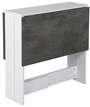 HUOLE Mobiler Klapptisch, Klappbarer Esstisch Geeignet für kleine Räume mit 1 Schublade und 2 Ablagen für Esszimmer und Küche, 103 * 76 * 73,4cm (weiß + Beton)