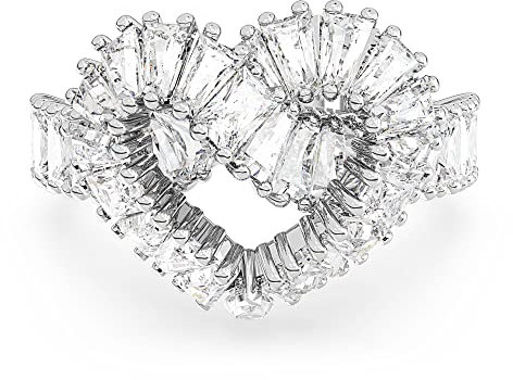 Swarovski Matrix Ring, Rhodinierter Damenschmuck im Herz-Design mit Strahlenden Swarovski Kristallen