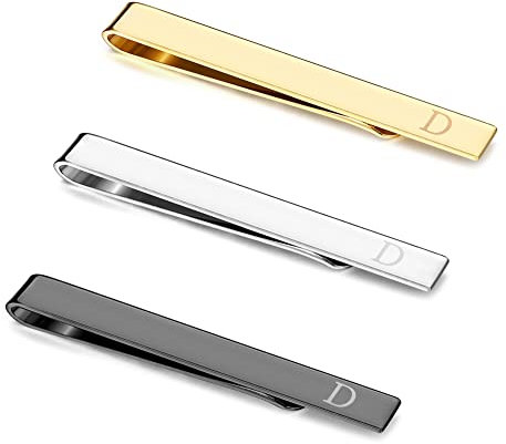 UBGICIG Lot de 3 pinces à cravate en acier inoxydable pour homme - Élégantes et personnalisées - Pince à cravate classique plaquée or argenté et noir, Standard Size, Métal non précieux, Pas de gemme