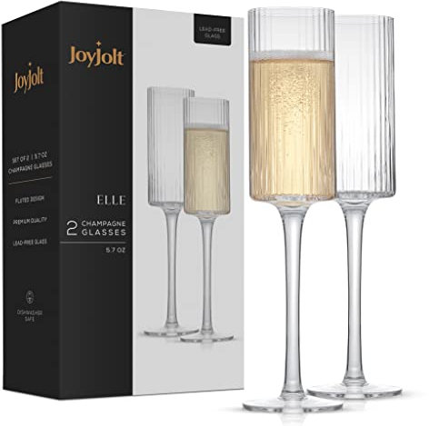 JoyJolt – ELLE 6oz Champagne Glasses. Vintage Style Unique Drinking Mimosa Glasses, Cocktail Glasses or Wedding Champagne Flutes.