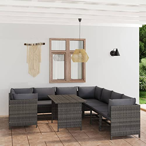 Yolola Rattan Gartenmöbel Set Lounge L Form Grau 9-TLG Ecklounge Sofa Rattan Sitzgruppe Lounge Rattanmöbel Gartenlounge Outdoor Gartengarnitur 4X Eckteil + 4X Mittelteil + Tisch
