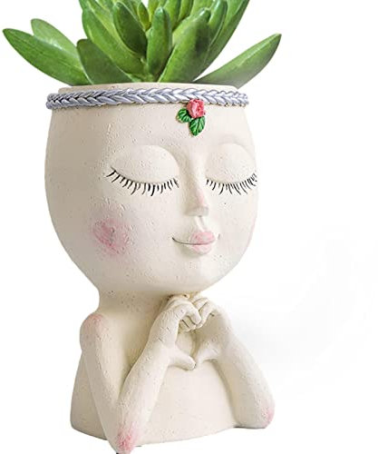 cypreason Fleurs en Forme Visage Pots Plant ES Humaine, JardinièRes Tête pour Plant ES pour Plan tes d'intérieur en résine, Statue Femme Mignonne pour décorer,
