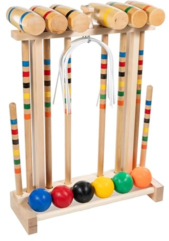 Framco Classic Amish Made 6 Player Maple Hardwood Croquet Set, Solid Head