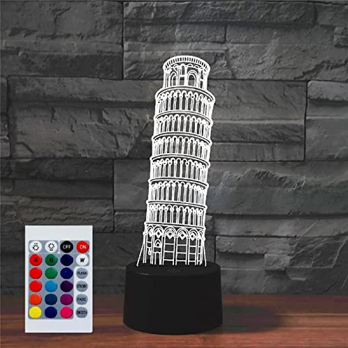 SUPERHONGJIHAO Nachtlicht für Kinder, 3D-Design, Der Schiefe Turm von Paris, LED-Lampe mit Fernbedienung, 16 Farbwechsel, Weihnachten, Geburtstagsgeschenk für Kinder