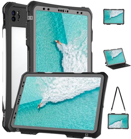 for iPad Pro 11 inch Waterproof Case 2022/2021/2020/2018(4th/3rd/2nd/1st),360 Protective Military Drop-Proof,with Strap Stand,Clear Screen Protector,Built-in Pencil Holder iPad pro 11 Cover