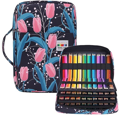 JAKAGO Federmäppchen Große Kapazität für 300 Stifte Aufbewahrung Buntstifte,Wasserdicht Pencil Case Schreibwaren Organizer für Malstifte Künstler Pinsel Fineliner Textmarker（Tulip）