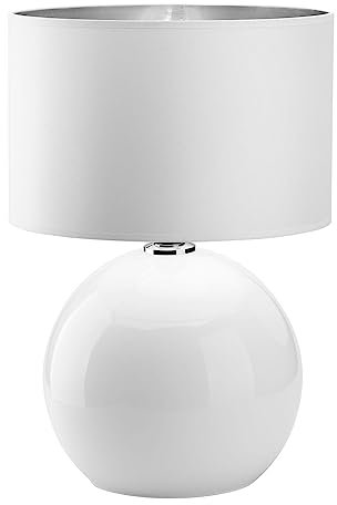 Licht-Erlebnisse XL Tischleuchte aus Glas & Stoff EU-Produkt in weiß mit Kabelschalter H:54cm E27 Schlafzimmer Wohnzimmer Nachttischlampe Tischlampe Leselicht