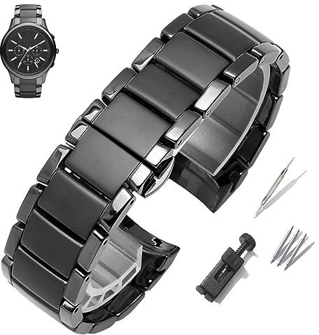 Herren Keramik Uhrenarmband 22mm 24mm for AR1451 AR1452 Schwarz Keramik Uhrenarmbänder Schnelle Veröffentlichung Armband Edelstahl Schmetterlingsschließe Ebogene Enden ( Color : Schwarz , Size : 22mm