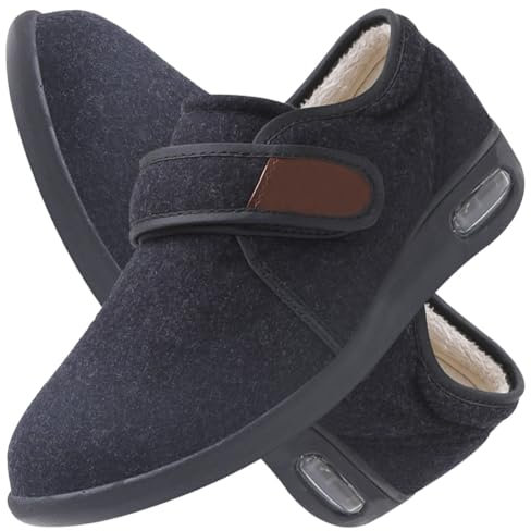 POFH Pantoufles Extra Larges Pieds Gonflés Hiver Chaud Chaussures Réglables Scratch Pantoufles Sandales Diabéthique Chaussons Orthopédique Anti-dérapante Edema Swollen (Color : Black, Size : 43 EU)