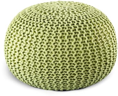 casamia Pouf Ø 55 o. 45 cm Strickhocker Sitzpouf Bodenkissen Premium Outdoor nachhaltig Größe ø 45 cm, Farbe apfelgrün - Lettuce Green