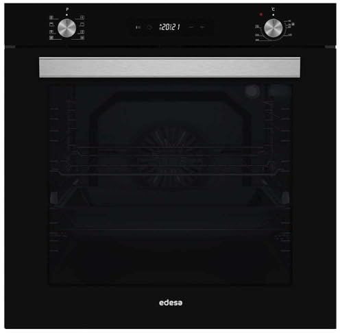 Edesa Horno Multifunción EOE-7050 FBK, Capacidad 80L, Puerta de Cristal, 8 Programas de Cocinado, Fácil Limpieza, Display Led, Guías, 2 Bandejas, Rejilla Cromada, Color Negro