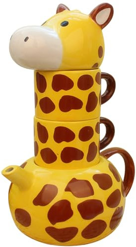 Théière Girafe avec 2 Tasses à thé en céramique 500 ML Théière Mignonne pour Adultes Enfants 7,8 x 5,4 x 10 Pouces Tasse Girafe drôle Ensemble de Tasse Mignonne théière et Tasse Tasse Girafe pour