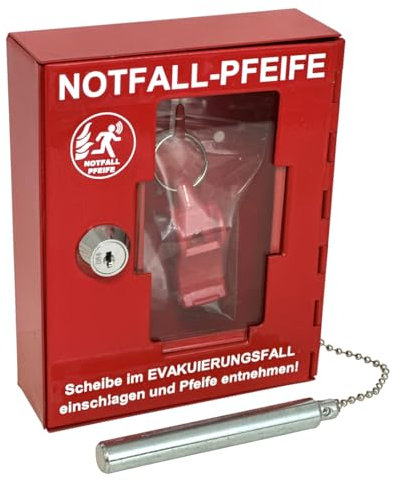 Notfall-Pfeife im Metallkasten, Evakuierungshelfer-/Brandschutzhelfer- Evakuierungshilfsmittel, Signalgeber für Evakuierungen, Evakuierungspfeife, Signalpfeife laut Notfall, Notfallpfeife