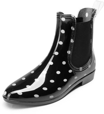 DREAM PAIRS Stivali Pioggia Donna Gomma Chelsea Rain Boots Impermeabili Stivaletti Esterno da Pioggia Antiscivolo Shorty Boots Outdoor Ankle Boot,Size 39,Nero,SDRB2402W-E