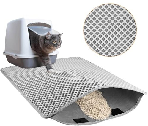 Katzenklo Matte, 46×60cm Wasserdichte Doppelte Matte Katzenklo, Faltbar Katzenmatte Katzenklo, Katzenstreu Matte, Katzenklo Vorleger, Matte Katzentoilette, Cat Litter Mat, Katzenstreu Unterlege, Grau