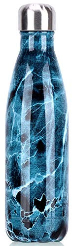 Botella de Agua Acero Inoxidable Doble Reutilizable Botella Termica Aislamiento al Vacío Botellas Sin BPA Mantiene Bebidas 24h frías y 12h Calientes (Mármol Azul, 500 ml)