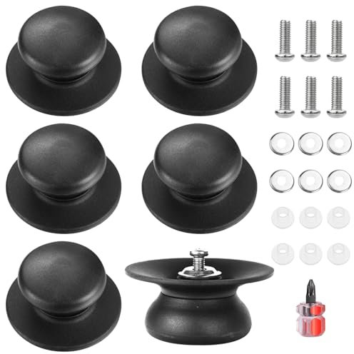 Littlegaofeithing Lot de 6 Poignée de Couvercle de Casserole,Boutons de Couvercle de Rechange en Bakélite, Universel, avec Vis & Tournevis, pour Couvercle de Casserole, Casserole (Noir)