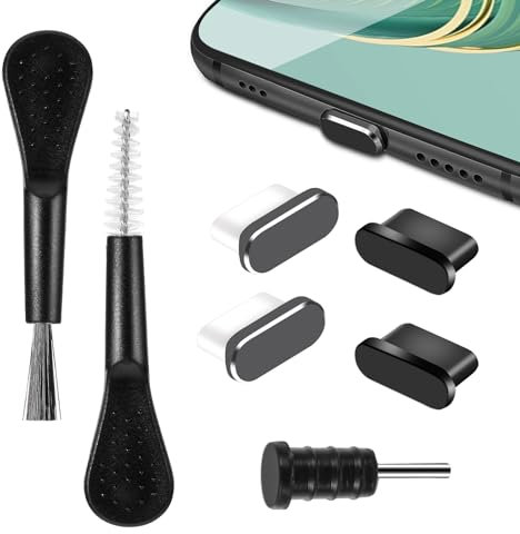 GEEHUA Juego de 7 tapones antipolvo tipo C, cubierta antipolvo para puerto de carga, tapa protectora con cepillo de limpieza, compatible con la mayoría de dispositivos USB de teléfonos móviles (negro)