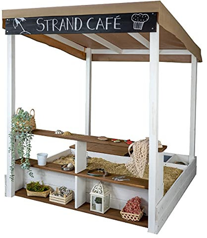 Meppi Sandkasten mit Dach und Verkaufstheke - Sandbox aus Holz - Sandkiste für Kinder