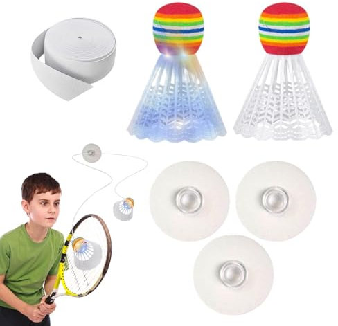Streysisl Elastischer Badminton-Trainer, Badminton-Trainingsgerät - Leuchtendes Ball- und Badminton-Übungsgerät - Tragbares Selbsttrainingsgerät mit elastischen Seilen für Kinder und Erwachsene, für
