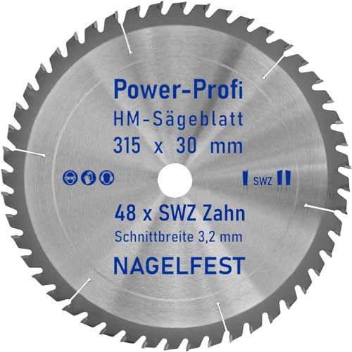 HM-Sägeblatt 315 x 30 mm SWZ 48 x Zahn - nagelfest Super-Allrounder - Kreissägeblatt Wechselzahn HW WZ für Wippsäge Tischkreissäge Brennholzsäge Holz mit Betonbeschlag Brennholz Hartholz Holzplatten