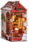 Robotime Book Nook Kit mit LED-Lichtern, Booknook DIY Miniatur Puppenhaus Kit 3D Holzpuzzle Buchecke Bücherregal Dekoration Geschenk (Weihnachtshaus)