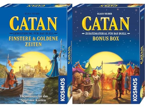 KOSMOS CATAN Duell Erweiterungsset: Bundle aus Erweiterung Finstere & Golende Zeiten + Bonus-Box, nur mit CATAN - Das Duell 693732 spielbar, mehr Spielspaß und Möglichkeiten