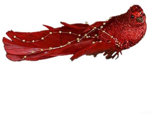 Lecreatekit Weihnachtsbaum-Dekoration, Vogel, Rotkehlchen, niedliche farbige Federn, Simulationsvogel (rot)