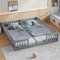 Kinderbett Bodenbett Doppelbett 90x200 cm mit Sicherheitsgitter&Lattenrost, Montessori Bett Bed Gitterbett Holzbett Bettgestell Jugendbett Spielbett für 2 Kindern, Kiefernholz, Ohne Matratze, Grau