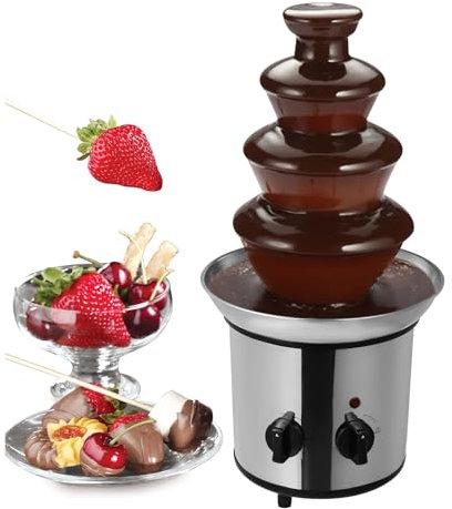 Fontaine à chocolat à 4 niveaux avec fonction de fusion pour faire fondre le fromage, le queso, les bonbons et les liqueurs, 1,8 l, pour fête, anniversaire, mariage