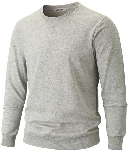 VEIISAR Herren Sweatshirt mit Rundhalsausschnitt Männer Basic Pullover Langarmshirts Freizeit Sport Shirt (616 Light Grey L)