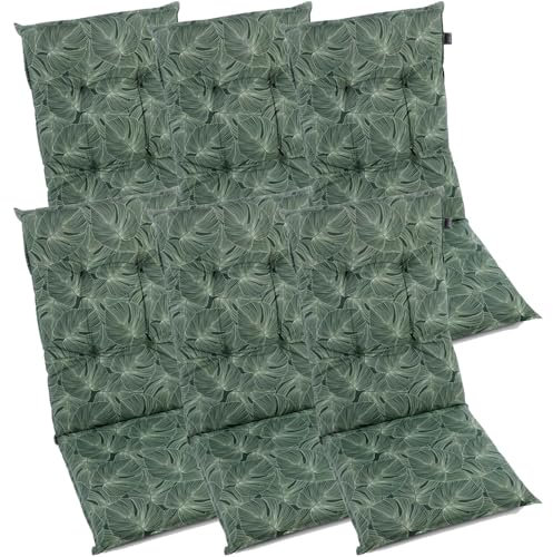 BURI 6X Gartenstuhlauflagen Hochlehner 115x50cm I extra 8cm Dicke Komfort Sitzauflagen I Made in Europe I Stuhlauflagen für Hochlehner Gartenstuhl I Polster für Gartenmöbel I Grün