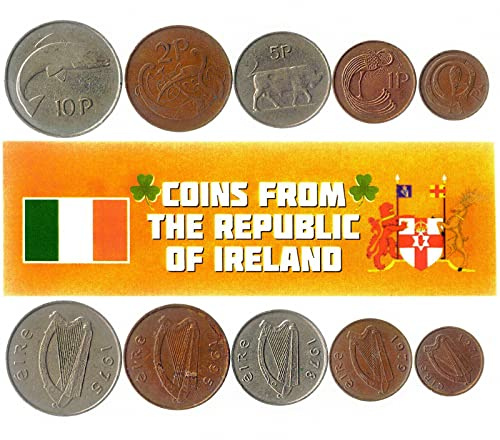 Ireland 5 Mixed Coins | 1 Penny to 10 Pence | Irish Currency Since 1969