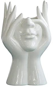 Chic White Ceramic Vase, Fashionable and Beautiful, Simple and Generous, for Home Decorations, Abstract Plant Flower Pot with Human Face (L)