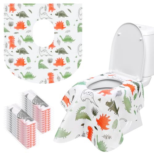 Homgaty Disposable Toilet Seat Covers, Potty Seat Cover Protectors, Extra Large Size, Individually Wrapped, Waterproof for Travel, Toddlers Potty Training in Public Bathroom (Dinosaurs)