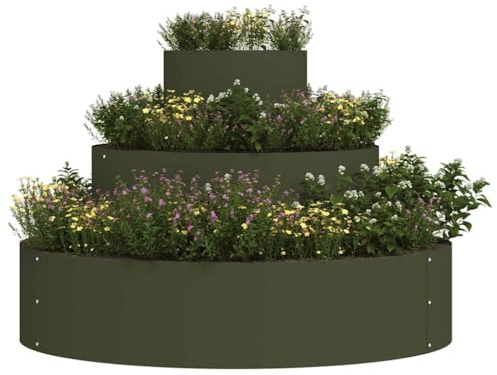 vidaXL Garten-Pflanzgefäß Olive Grün 90 x 90 x 20 cm | Robuste pulverbeschichtete Oberfläche für einen coolen Look, Lässt sich umstellen, damit es perfekt in deinen Raum passt,