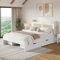 Pangshiyuan Stauraumbett 140x200 cm, Multifunktionales Doppelbett mit Rattan-Dekor, Schubladen und Stauraum, Weiß, ohne Matratze